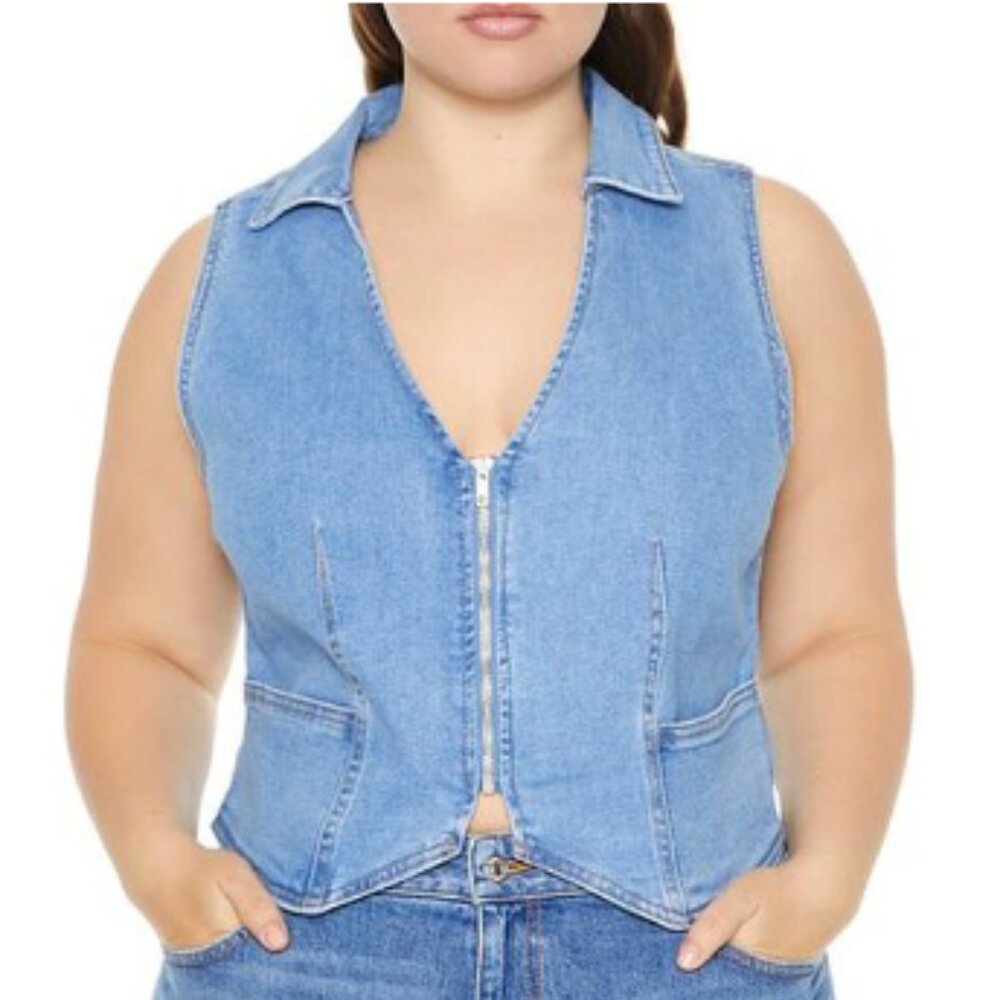 Forever21 Plus Size Zip-Up Denim Top